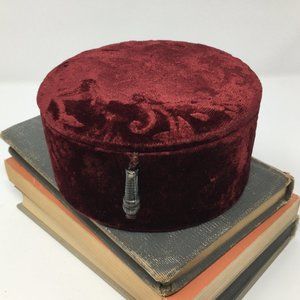 Burgundy Embossed Velvet Floral Lined Bead Tassel Lidded Trinket Jewelry Box